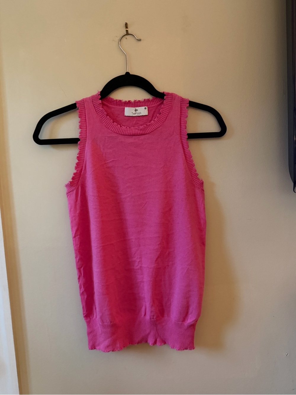 Twenty Hot Pink Ruffle-Trim Knit Top